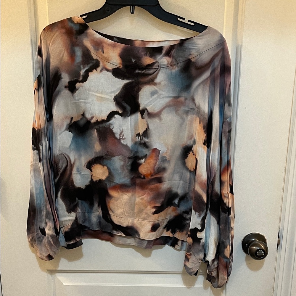 Abstract Watercolor Print Long Sleeve Women's Top